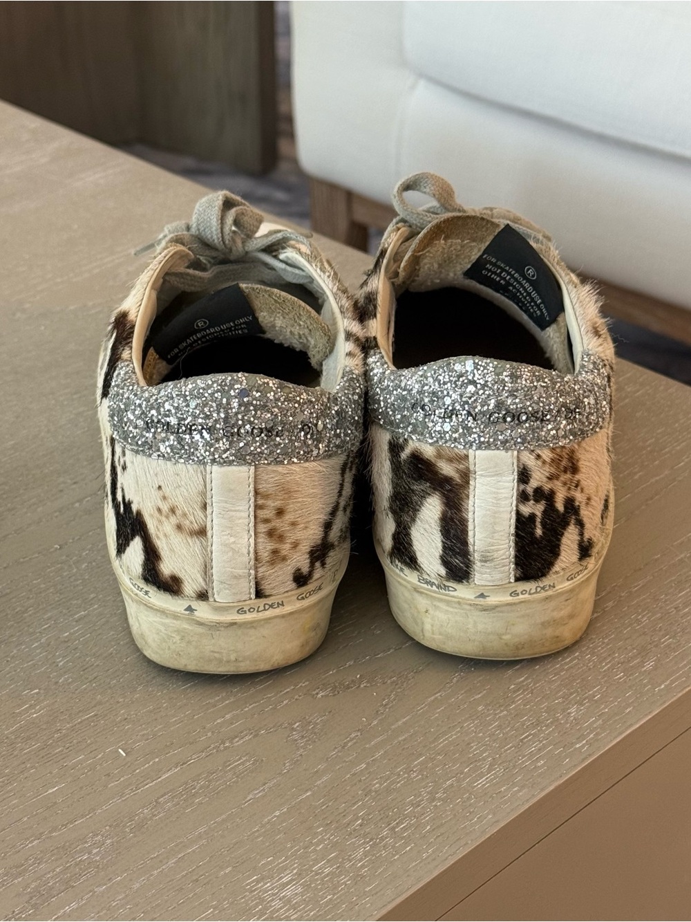 Golden Goose Cowhide White & Grey Glitter Heel Hi Star Sneakers - Picture 6 of 7